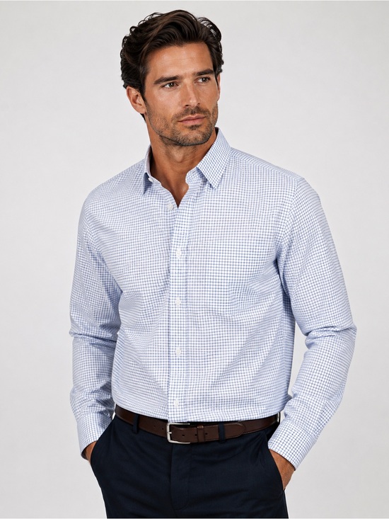 George Other - NWT George Classic Fit Blue Check Dress Shirt XL Stretch Wrinkle Resistant